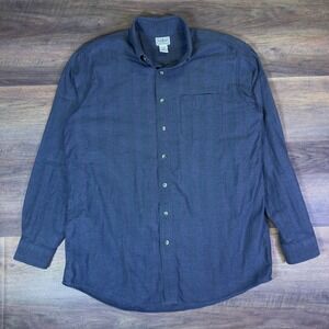 LL Bean Mens Large Tall Herringbone Cotton Button Down Shirt Navy Blue 0GPY5